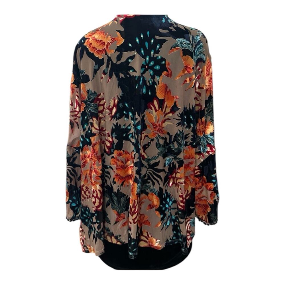 Sunday In Brooklyn Floral Velvet Trim Kimono Cardigan Boho Duster Medium M - Picture 2 of 7